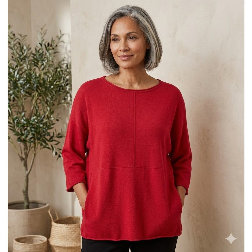 Pure Jill J. Jill Cotton Cashmere Kimono Sleeve Sweater Top Red S